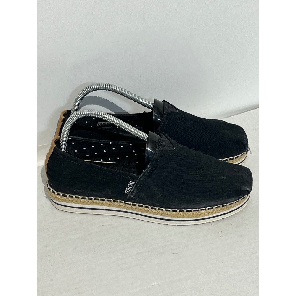 Skechers BOBS‎ Black Canvas Espadrille Slip On Flats Memory Foam Womens 8M
